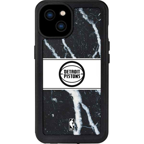 NBA Detroit Pistons Marble iPhone 15 Plus Waterproof Case